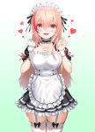  1girl absurdres alternate_costume apron bangs blush breasts choker collarbone cowboy_shot enmaided eyebrows_visible_through_hair fangs girls_frontline gradient gradient_background greem_bang hair_between_eyes heart highres long_hair looking_at_viewer m4_sopmod_ii_(girls_frontline) maid maid_headdress medium_breasts multicolored_hair open_mouth pink_hair puffy_short_sleeves puffy_sleeves red_eyes redhead short_sleeves sidelocks simple_background smile solo streaked_hair tongue tongue_out vampire wrist_cuffs 