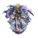  armored_boots audric blonde_hair blue_eyes boots cape dragalia_lost fingerless_gloves full_body gloves greatsword looking_at_viewer medium_hair non-web_source official_art saitou_naoki solo sword transparent_background waist_cape weapon 