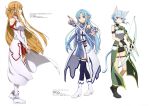  2girls absurdres animal_ears artist_request asuna_(sao) bow cat cat_ears cat_tail highres holding holding_sword holding_weapon long_hair multiple_girls sinon sword sword_art_online tail weapon 