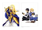  1girl 2boys absurdres alice_schuberg artist_request blonde_hair eugeo highres holding holding_sword holding_weapon kirito long_hair multiple_boys sword sword_art_online sword_art_online_alicization weapon 