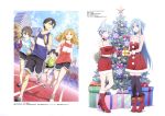  absurdres animal_ears artist_request asuna_(sao) asuna_(sao-alo) blue_hair cat cat_ears cat_tail christmas christmas_tree gift highres kirigaya_suguha kirito long_hair looking_at_viewer multiple_girls running sinon sinon_(sao-alo) smile sword_art_online sword_art_online_alicization tail 