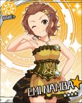  brown_eyes brown_hair character_name dress idolmaster idolmaster_cinderella_girls namba_emi short_hair smile stars strapless_dress wink 