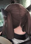 1girl ahoge black_collar brown_hair close-up collar commentary controller facing_away from_behind game_controller headgear highres holding_game_controller indoors microa monitor nape neck shirt short_hair short_twintails solo stipple_coloring touhoku_kiritan twintails upper_body voiceroid white_shirt 