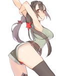 1girl armpits ass brown_hair girls_frontline juz looking_back panties_under_shorts shorts solo stretch thigh-highs twintails type_56_assault_rifle_(girls_frontline) white_background 