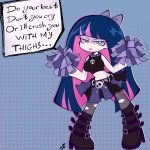  black_skirt blue_hair breasts collar highres large_breasts long_hair looking_at_viewer md5_mismatch panty_&amp;_stocking_with_garterbelt pom_poms simple_background skirt spiked_collar spikes stocking_(psg) tagme tank_top 
