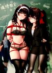  2girls absurdres bdsm black_hair black_legwear bondage bound girls_frontline hair_ribbon haneru highres huge_filesize long_hair multiple_girls qbz-95_(girls_frontline) qbz-97_(girls_frontline) ribbon 