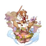  1girl animal_ears boots dog_ears dog_girl dog_tail dragalia_lost full_body gauntlets holding holding_sword holding_weapon looking_at_viewer medium_hair non-web_source official_art open_mouth saitou_naoki serena_(dragalia_lost) smile solo sword tail weapon 