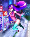  absurdres action chest_jewel city city_lights elbow_gloves energy_ball equestrian giantess gloves highres mask multicolored_hair one-piece_swimsuit road street swimsuit thigh-highs tokyo_(city) twilight_sparkle 