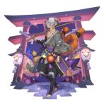  1boy dragalia_lost earrings full_body headwear holding holding_sword holding_weapon japanese_clothes jewelry kimono lamp looking_at_viewer non-web_source official_art open_mouth saitou_naoki solo sword torii transparent_background weapon wooden_sword yaten_(dragalia_lost) 