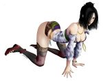 1girl bare_shoulders black_hair breasts dementiaz final_fantasy final_fantasy_xiii final_fantasy_xiii-2 hair_ornament jewelry lebreau long_hair looking_at_viewer solo thigh-highs 