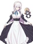  1girl alternate_costume anastasia_(fate/grand_order) apron black_dress breasts dress elfenlied22 enmaided fate/grand_order fate_(series) frilled_apron frills green_eyes hair_over_one_eye highres long_hair long_sleeves maid maid_apron maid_headdress medium_breasts puffy_long_sleeves puffy_sleeves silver_hair simple_background smile very_long_hair viy waist_apron white_apron white_background wrist_cuffs 