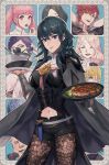  5boys 5girls armor black_cape black_shorts blonde_hair blue_eyes blue_hair bow byleth_(fire_emblem) byleth_eisner_(female) byuub cape closed_eyes closed_mouth dagger dimitri_alexandre_blaiddyd eating fire_emblem fire_emblem:_three_houses food green_hair hair_bow highres hilda_valentine_goneril holding holding_lipstick_tube holding_plate linhardt_von_hevring lipstick_tube long_hair lorenz_hellman_gloucester low_ponytail lysithea_von_ordelia marianne_von_edmund medium_hair mercedes_von_martritz multiple_boys multiple_girls navel open_mouth pantyhose pink_eyes pink_hair plate purple_hair raphael_kirsten redhead sheath sheathed short_hair short_shorts shorts sylvain_jose_gautier twintails violet_eyes weapon white_hair 