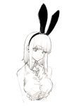  1girl animal_ears black_hairband breasts closed_mouth commentary_request dagashi_kashi hair_ornament hairband highres kotoyama looking_at_viewer medium_hair monochrome rabbit_ears ringed_eyes shidare_hotaru shirt simple_background solo white_background 