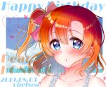  2019 bangs blue_eyes blush bow brown_hair character_name chelsea0327 collarbone dated hair_between_eyes hair_bow happy_birthday heart highres kousaka_honoka looking_at_viewer love_live! love_live!_school_idol_project one_side_up open_mouth pink_bow portrait shiny shiny_hair short_hair 