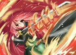  coat fire hyakuen_raitaa katana long_hair red_hair redhead ribbon school_uniform shakugan_no_shana shana sword weapon 