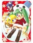  blonde_hair blue_hair fang green_hair kazakami_shun kaze_joujun lemon-chan long_hair melon-chan melonbooks ponytail short_hair side_ponytail snowman twintails wink 