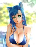  bikini blue_hair braid breasts cleavage green_eyes large_breasts long_hair original side_braid swimsuit ueyama_michirou 