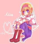  blonde_hair blue_eyes boots character_name hairband heart heart_of_string kirero short_hair solo touhou 