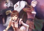  brown_hair cape char&#039;s_counterattack char's_counterattack char_aznable gundam male mecha nu_gundam red_comet space star 