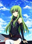  c.c. cc cloud clouds code_geass detached_sleeves fabulous green_hair kururugi_suzaku lelouch_lamperouge long_hair sitting sky spinzaku suzushiro_kurumi thigh-highs thighhighs when_you_see_it yellow_eyes 