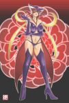  boots breasts cleavage doronjo elbow_gloves gloves green_eyes high_heels kosame_daizu long_hair lowleg mask purple_legwear quad_tails shoes solo thigh_boots thighhighs time_bokan_(series) very_long_hair yatterman 
