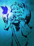  blue butterflies butterfly hat high_contrast japanese_clothes kimono michii_yuuki monochrome saigyouji_yuyuko short_hair touhou 