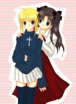  cosplay costume_switch fate/stay_night fate_(series) multiple_girls saber thigh-highs thighhighs tohsaka_rin toosaka_rin zettai_ryouiki 