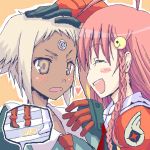  blush blush_stickers braid dark_skin diebuster freckles hair_ornament hairpin hand_on_head heart hyuuga_takashi lal&#039;c_mellk_mal lal'c_mellk_mal lowres nono petting pink_hair short_hair side_braid top_wo_nerae_2! white_hair 