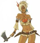  bandeau belt blonde_hair blue_eyes dark_skin detached_sleeves lowres midriff shadow_hearts shadow_hearts_from_the_new_world shania tubetop warrior weapon 