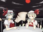  flandre_scarlet moon night red_moon remilia_scarlet ruit siblings sisters teacup touhou 