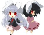  black_hair blush chibi dress frilled_dress frills frilly_dress inaba_tewi lowres oka_(artist) oka_(bananashoe) red_eyes reisen_udongein_inaba skirt touhou white_hair 