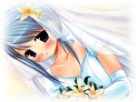  blue_hair blush bouquet bouquets bride dress flower wedding_dress 