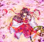  detached_sleeves hakurei_reimu japanese_clothes miko petals ribbon ribbons touhou yakumo_rui 
