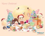   1280x1024 animals bee blonde_hair brown_hair rabbit_ears candy christmas christmas_tree kneeling pi_story presents santa_costume squirrel toys twintails wallpaper  