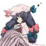  book hat long_hair meisa patchouli_knowledge purple_hair ribbon touhou 