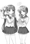  bad_id clannad company_connection cosplay cuteg fujibayashi_kyou fujibayashi_ryou hair_ribbon hiiragi_kagami hiiragi_kagami_(cosplay) hiiragi_tsukasa hiiragi_tsukasa_(cosplay) kyoto_animation lucky_star monochrome mouth_hold multiple_girls ribbon school_uniform serafuku thigh-highs thighhighs twintails zettai_ryouiki 