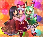  black_hair chibi ex-keine ex_keine exkeine fujiwara_no_mokou green_hair hair_ribbon horn_ribbon horns houraisan_kaguya kamishirasawa_keine long_hair red_eyes ribbon sakurano touhou 