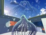  clouds glass hatsune_miku long_hair looking_up outstretched_arms sky spread_arms sun sunset tsukumo twintails very_long_hair vocaloid wallpaper 