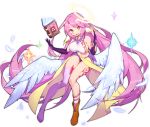  1girl ahoge angel_wings ark_order book boots brown_footwear elbow_gloves gloves halo jibril_(no_game_no_life) long_hair low_wings no_game_no_life panties pelvic_curtain pink_hair pink_legwear pink_panties purple_gloves single_boot single_bridal_gauntlet single_elbow_glove single_sock single_thighhigh socks solo striped striped_legwear tattoo the_legend_of_zelda thigh-highs torn_clothes torn_gloves triforce underwear very_long_hair wing_ears wings yellow_eyes 