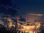  choc0_(oda0208) clouds commentary_request from_below grass highres no_entry_sign no_humans original outdoors power_lines road_sign scenery sign silhouette sky sunset telephone_pole 