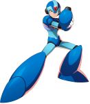  1boy android arm_cannon capcom full_body green_eyes helmet highres holding_arm looking_at_viewer male_focus mizuno_keisuke official_art rockman rockman_x serious solo transparent_background weapon x_(rockman) 