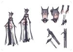  1girl absurdres animal_ears artist_request ass backless_outfit cat_ears cleavage_cutout fake_animal_ears grey_eyes grey_hair hair_bun high_heels highres original solo weapon 