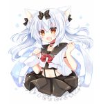  1girl animal_ear_fluff animal_ears azur_lane bangs black_choker black_sailor_collar black_skirt blush bow brown_eyes cat_ears choker collarbone commentary_request crop_top eyebrows_visible_through_hair floral_background hair_between_eyes hair_bow long_hair midriff pleated_skirt red_bow sailor_collar shawl shikito shirt silver_hair simple_background skirt sleeveless sleeveless_shirt solo twintails white_background white_shirt yukikaze_(azur_lane) 