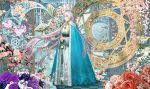  1girl anastasia_(fate/grand_order) bird blue_eyes breasts cape cherry_blossoms dress fate/grand_order fate_(series) flower gudadan highres jewelry large_breasts long_dress long_hair pendant petals rose scepter silver_hair 