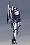  absurdres full_body grey_background helmet highres holding holding_weapon ksenolog mecha original robot simple_background sketch weapon 