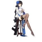  1girl alternate_costume assault_rifle bangs black_hair blue_flower bow breasts brown_gloves brown_legwear bullpup chair closed_mouth fan flower girls_frontline gloves gun hair_between_eyes hair_flower hair_ornament holding holding_fan large_breasts long_hair long_sleeves looking_at_viewer nishiro_ryoujin official_art qbz-95 qbz-95_(girls_frontline) rifle shoes sitting smile solo stool thigh-highs transparent_background very_long_hair weapon white_bow white_footwear yellow_eyes 
