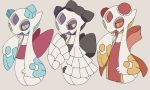  alternate_eye_color back_bow black_bow black_sclera blue_eyes bow bun_cover crystal frilled_sleeves frills froslass full_body gen_4_pokemon grey_background hair_bow half-closed_eyes hand_up looking_to_the_side multiple_views no_humans pokemon pokemon_(creature) red_bow sash simple_background yellow_eyes yellow_sclera yukifuri_tsuyu 