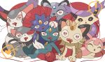  ! :3 all_fours alolan_form alolan_persian black_sclera closed_eyes delcatty drooling forehead_jewel furry gen_1_pokemon gen_2_pokemon gen_3_pokemon gen_4_pokemon gen_7_pokemon glameow hand_on_another&#039;s_head happy heart heart-shaped_pupils looking_at_viewer meowth no_humans open_mouth pokemon pokemon_(creature) purugly red_eyes sitting skitty smile sneasel speech_bubble spoken_exclamation_mark spoken_heart symbol-shaped_pupils wavy_mouth weavile whiskers wide-eyed yarn_bell yukifuri_tsuyu 