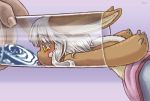  1other animal_ears bune_poster cup drinking_glass eyebrows_visible_through_hair from_side furry highres holding holding_cup licking made_in_abyss nanachi_(made_in_abyss) water white_hair yellow_eyes 
