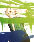  arm_at_side jumpsuit kuga_yuuma long_sleeves looking_at_viewer male_focus mirin_chikuwa o3o outstretched_arm paint pocket pointing pointing_at_viewer red_eyes solo upper_body white_background white_hair world_trigger 